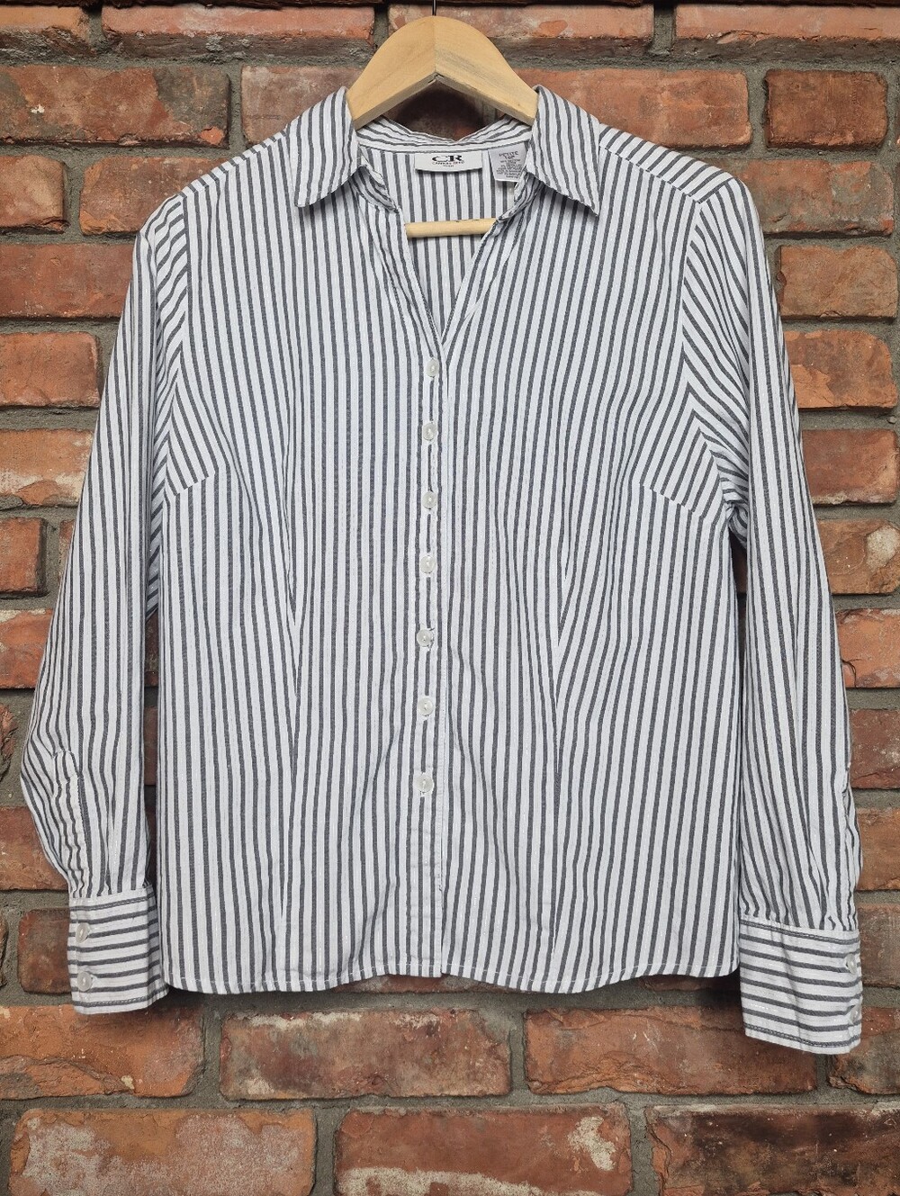 Carol Reed Petite Striped Button Down Shirt 10P Metallic Cotton Tailored